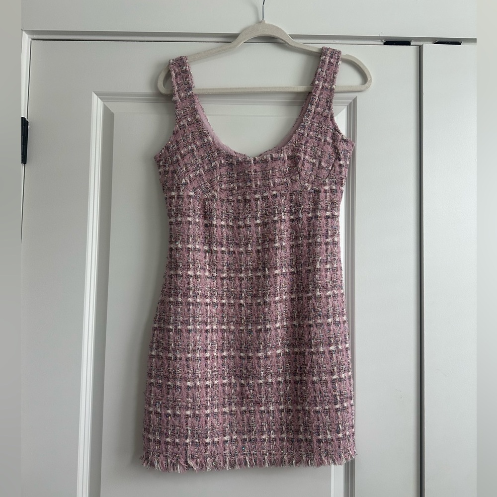 Olivaceous Pink Tweed Mini Dress